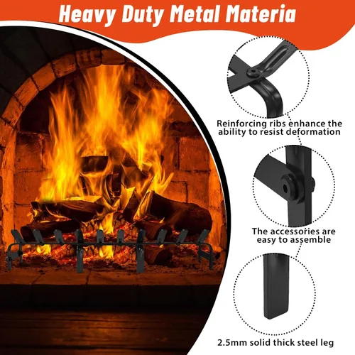 Miniatura 4 de TBMLC Rejilla de acero negro para chimenea, estante de leña de acero, elegante y duradero, soporte para chimenea de interior o hoguera al aire libre