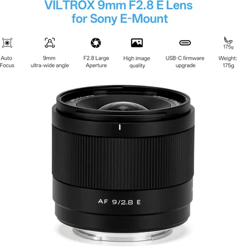Miniatura 2 de Viltrox AF 0.354 in F2.8 E Air APS-C Lente para Sony E-Mount, ángulo ultra ancho de 113.8°, ligero 6.17 oz, enfoque automático rápido, lente Prime