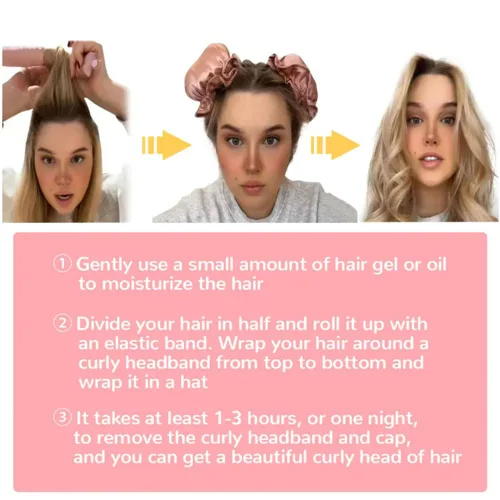 Miniatura 6 de 6 rodillos de pelo para rizos sin calor con gorras de pelo, 3 juegos de rizadores de cabello sin calor, diadema suave para dormir durante la noche