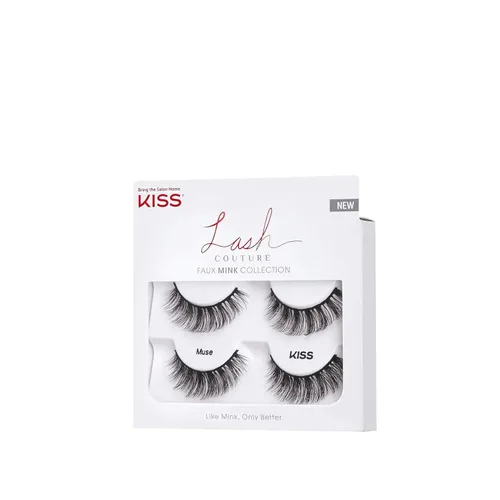 Miniatura 2 de KISS Mink sintético, pestañas postizas, musa, 0.55 pulgadas, incluye 2 pares de pestañas, fáciles de aplicar, racimos de pestañas reutilizables