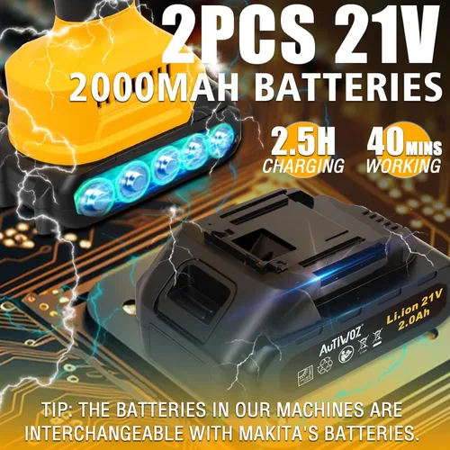 Miniatura 3 de AUTIWOZ Pulidora de búfer inalámbrica para auto, baterías 2x2000mAh 21V, pulidora orbital aleatoria de 5 pulgadas para detalles de automóvil