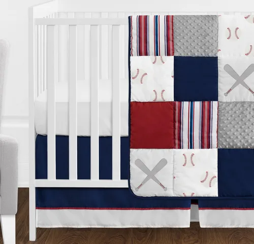 Miniatura 5 de Sweet Jojo Designs Juego de ropa de cama para cuna de bebé de 11 piezas (parche deportivo de béisbol) para niños, bebés/guardería, incluye manta