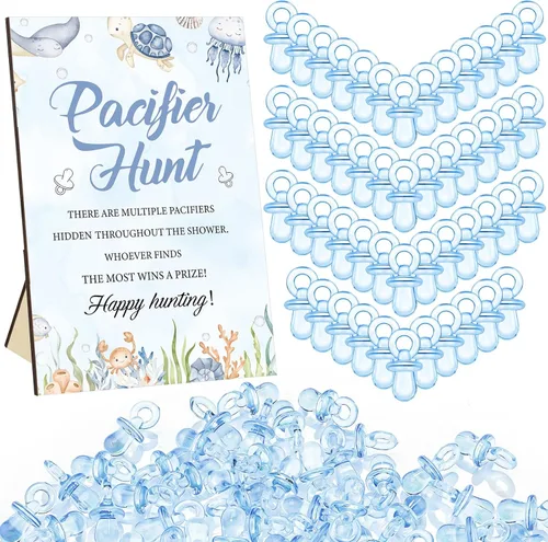Miniatura 34 de Thyle Juego de 51 piezas de chupete de caza para baby shower, incluye signo de caza y 50 chupetes acrílicos para decoración de juegos de baby Rosa