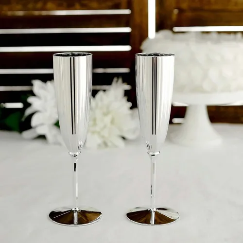 Miniatura 12 de Efavormart - Juego de copas de vino desechables metálicas plateadas de alta calidad, copas de vino con tallo para bodas, recepciones al aire libre