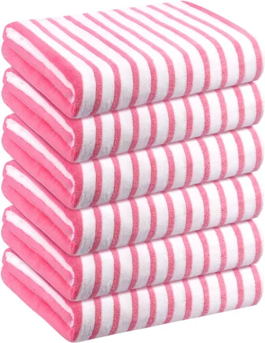 Miniatura 5 de JML Toallas de playa de microfibra, juego de 6 toallas de baño a rayas Cabana, 27 x 55 pulgadas, grandes, absorbentes, de secado rápido, no se