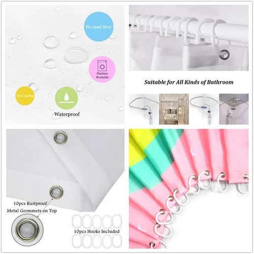 Miniatura 7 de LB Juego de cortinas de ducha Love Theme con corazones de cristal brillante en rosa, cortina de baño para niñas adolescentes con ganchos, 60 x 72