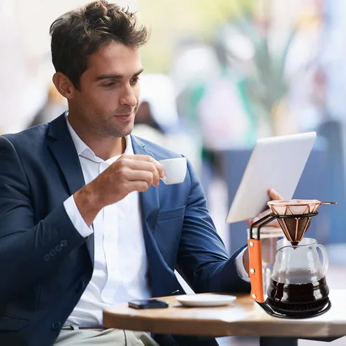 Miniatura 5 de SHERCHPRY Soporte para gotero de café, soporte para taza de filtro, soporte para gotero de café de alambre de acero inoxidable con funda de cuero