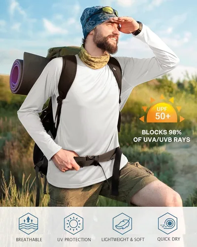 Miniatura 3 de Roadbox Camisas de Protección Solar UV UPF 50+ para Hombres Manga Larga SPF Rash Guard para Pesca Senderismo Natación Correr 2 Pack - blanco