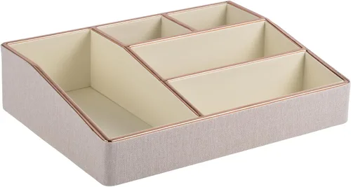 Miniatura 8 de Bandeja organizadora de maquillaje de piel sintética, organizador grande de tocador, caja de almacenamiento de cosméticos para pinceles de lápiz