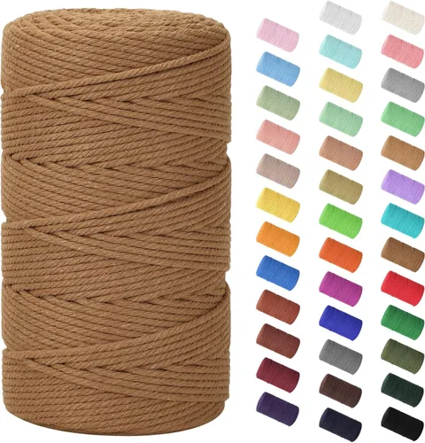 Miniatura 23 de Cordón de macramé de 0.079 in x 380 yardas (1140 pies), cuerda de algodón natural para colgar en la pared, ganchos de plantas, manualidades, Beige