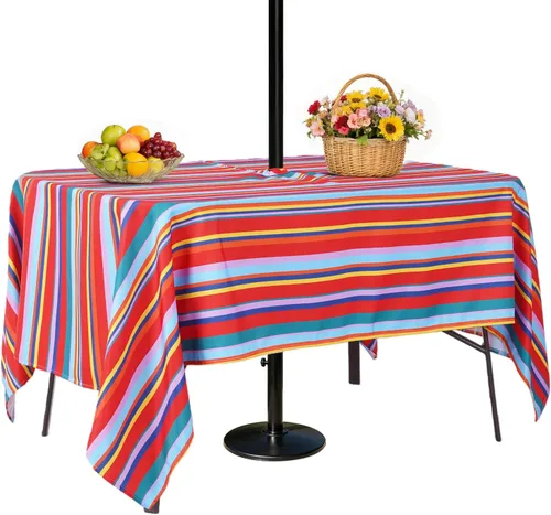 Miniatura 13 de SquarePie Mantel redondo de 60 pulgadas para exteriores con agujero para sombrilla y cremallera, mantel de poliéster a cuadros lavable a prueba