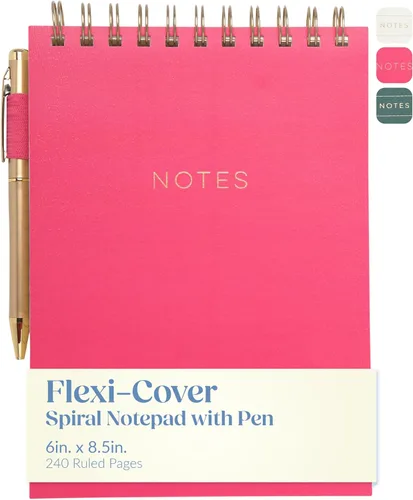 Miniatura 8 de Eccolo - Cuaderno de espiral con líneas en la parte superior, bloc de taquigrafía de tapa flexible con bolígrafo incluido (240 páginas perforadas)