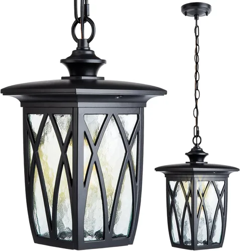 Miniatura 11 de JYZ Paquete de 2 lámparas colgantes para exteriores, farol colgante exterior de 12 pulgadas, lámpara moderna de metal negro para exteriores, lámpara