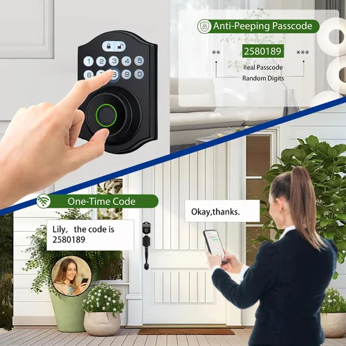 Miniatura 4 de Cerradura inteligente de puerta de huellas dactilares, cerrojo de entrada sin llave con teclado electrónico, control de aplicación Bluetooth, Negro