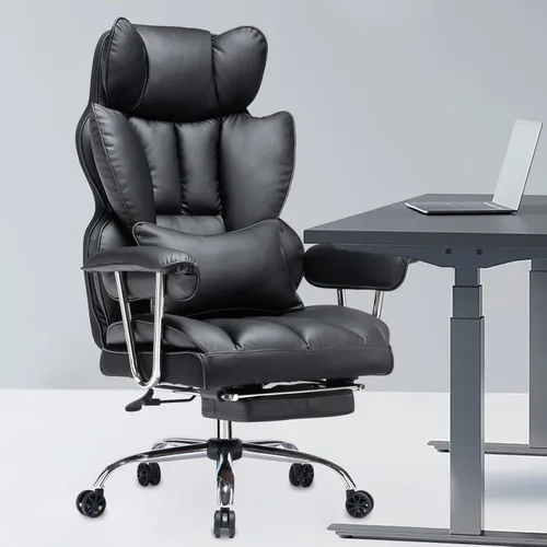 Miniatura 9 de Efomao Silla de oficina grande y alta con reposapiés, silla de escritorio ejecutiva de cuero con respaldo alto con soporte lumbar y reposabrazos