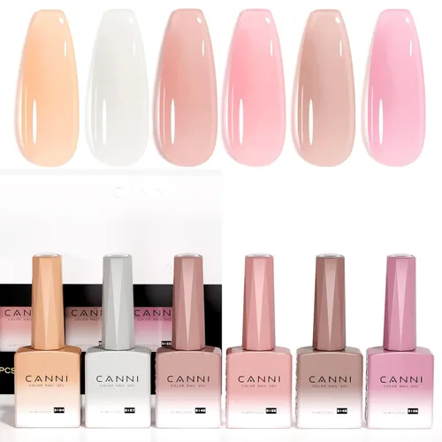 Miniatura 32 de CANNI Juego de esmaltes de uñas de gel marrón sin hema, 6 colores de 0.3 onzas líquidas, kit de esmalte de gel de color marrón claro, azul nude, kit