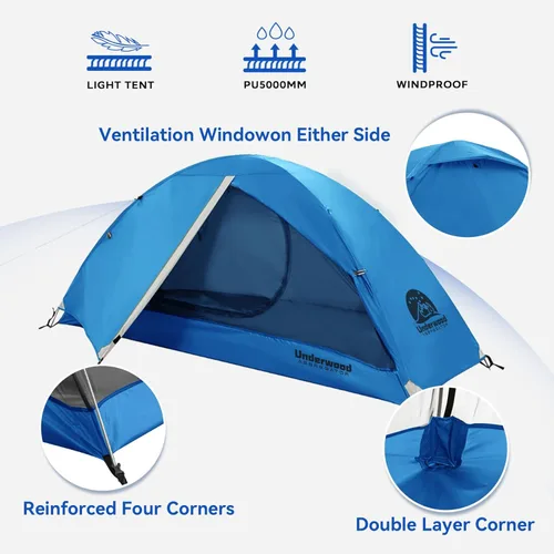 Miniatura 4 de Tienda de campaña para mochilero de 1/2 persona para camping, tienda de campaña ultraligera e impermeable, tienda de campaña compacta fácil