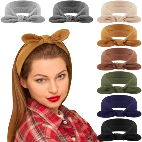 Miniatura 9 de DRESHOW 8 unidades de diademas ajustables con nudos antideslizantes elásticas, bandas de pelo de yoga para mujeres y niñas en colores sólidos