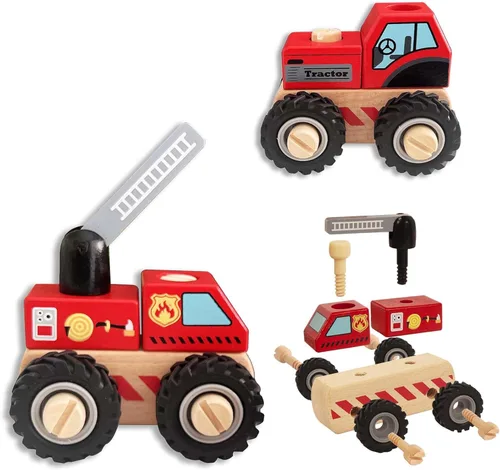 Miniatura 8 de Vehículos de construcción para niños pequeños, 2 piezas desmontables de madera, excavadora y excavadora, juguetes de vehículos para niños de 3 años