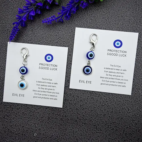Miniatura 3 de Colgante de bolsa de llavero, tarjeta de la buena suerte, colgante azul del mal de ojo llavero bolso Azul-Blanco