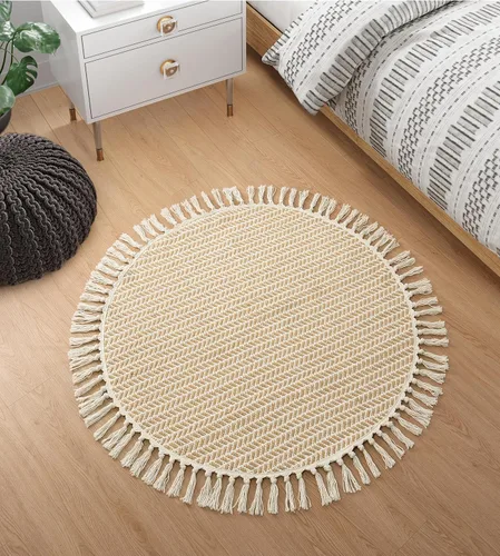 Miniatura 16 de Lahome Alfombras de baño bohemias, alfombra pequeña de 2 x 3 pies, alfombra ligera para entrada, alfombra de algodón tejida con borlas, alfombra
