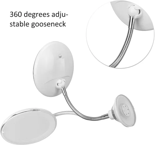 Miniatura 4 de Espejo de aumento giratorio de 360°, funciona con pilas, aumento de 10X, flexible, inalámbrico, cuello de ganso, luz de relleno LED, ventosa, cuello