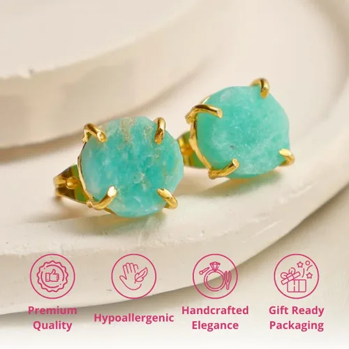 Miniatura 68 de Gempires Natural Raw Prong Setting Stud Earrings, 8-10 mm Crystals Earring, Handmade Jewelry, Gift for Her