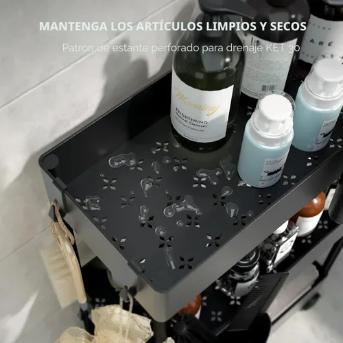 Miniatura 5 de Pipishell Carrito de almacenamiento delgado con ruedas, organizador de baño de 3 niveles y carrito de almacenamiento, carritos rodantes para baño