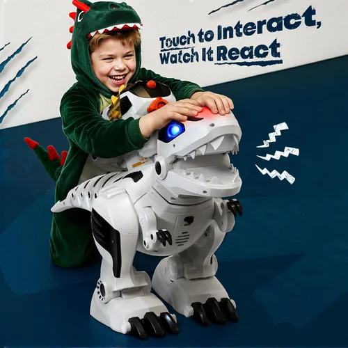 Miniatura 3 de Ruko 8809 Robot de dinosaurio de control remoto juguetes para niños, grandes juguetes recargables, STEM programable interactivo con efectos de Blanco
