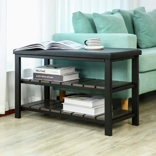 Miniatura 5 de Finnhomy Banco Zapatero de 3 Niveles con Cojín. El banco soporta hasta 400 libras, para entrada, dormitorio, pasillo, muebles de acento, elegante