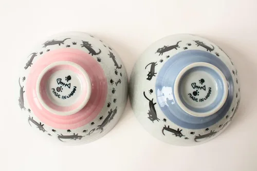 Miniatura 9 de Mino ware - Par de cuencos de arroz japoneses (2 unidades), fabricado en Japón (importación de Japón) MIG005 (gato negro)