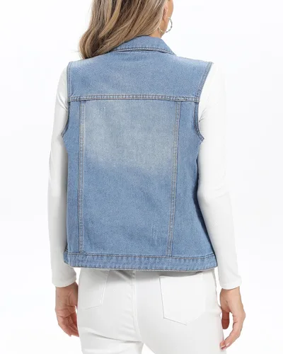 Miniatura 61 de Xeoxarel Chaleco de mezclilla para mujer, chaqueta vaquera sin mangas (XS-XXL)