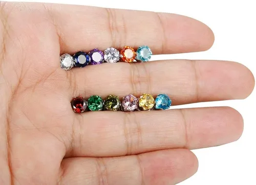 Miniatura 7 de Jstyle Aretes hipoalergénicos para mujeres y hombres, aretes de acero inoxidable quirúrgico con piedra natal, aretes coloridos de circonita cúbica