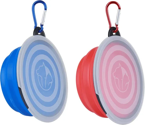 Miniatura 9 de Tazón plegable para perro, paquete de 2 cuencos de viaje portátiles y plegables para mascotas, platos plegables para perros y gatos y animales