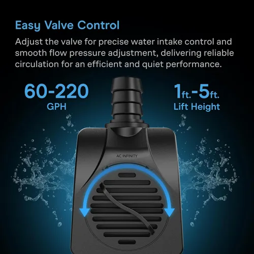 Miniatura 3 de AC Infinity Bomba de agua sumergible de 220 GPH (833 L/H, 18 W), bomba de fuente ultra silenciosa con elevación de 5 pies de alto, cable