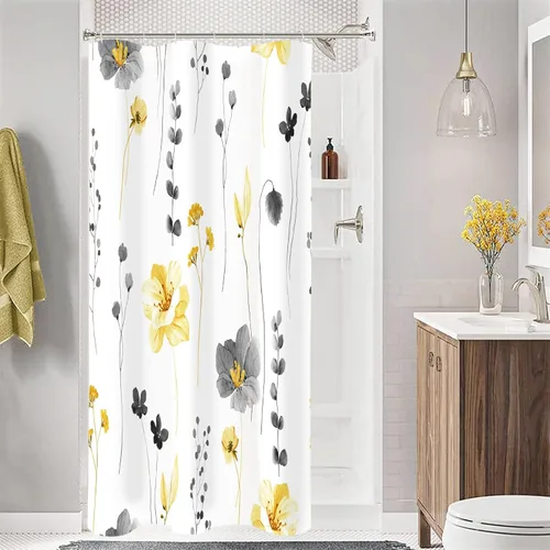 Miniatura 56 de Gibelle Cortina de ducha con estampado floral de acuarela, cortina de ducha retro naranja azul marino para baño, juego de cortina de ducha moderna
