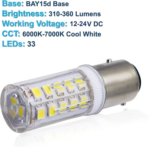 Miniatura 3 de HQRP Paquete de 2 bombillas LED BAY15d de repuesto para bombilla Ancor Marine 529340 529341 521158 521162 521166 529344 base de índice de contacto