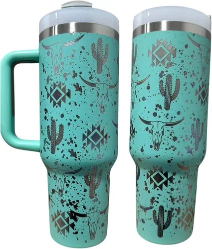 Miniatura 26 de Botella de agua de acero inoxidable de 40 oz taza Longhorn Bottle Bull Tumbler Cow Gift Western Water Bottle Cup (24oz Cream(90)-Longhorn (D35))
