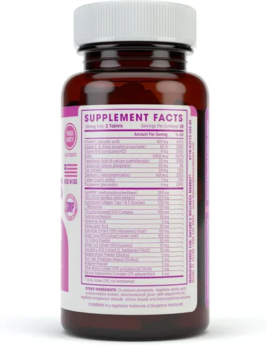 Miniatura 3 de Suplemento nutritivo esencial para el cabello, la piel y las uñas, 60 unidades 4000 mcg de biotina + vitaminas A, C y E, vitaminas del complejo B