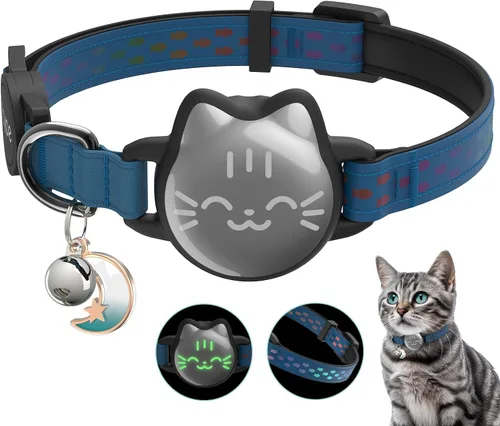 Miniatura 12 de AirTag - Collar de gato reflectante compatible con Apple AirTag de 1ª y 2ª generación, soporte oculto con campana, correa ligera resistente al agua