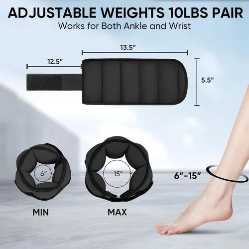 Miniatura 2 de APEXUP 10 libras/par de pesas de tobillo ajustables para mujeres y hombres, correas de peso modularizadas para piernas para yoga, caminar, correr