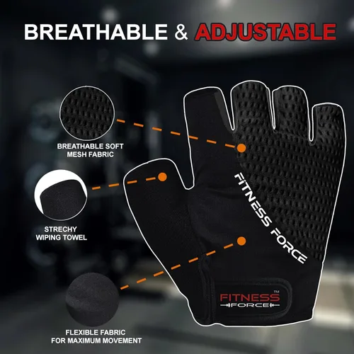 Miniatura 2 de FITNESS FORCE Guantes de entrenamiento transpirables para hombres y mujeres, guantes acolchados para levantamiento de pesas con protección completa