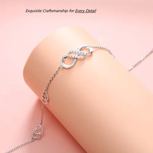 Miniatura 5 de Infinity Anklet 925 Sterling Silver for Women Girls Adjustable Heart Ankle Bracelet Boho Beach Foot Chain 9+1 Inch Charm Jewelry Best Birthday Gifts