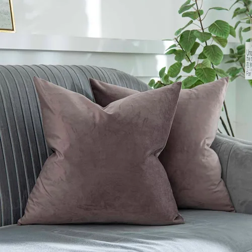 Miniatura 33 de Juego de 2 fundas de almohada decorativas de terciopelo de 14 x 14 pulgadas con cremallera, fundas de cojín cuadradas suaves y lisas de lujo