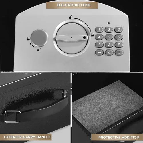 Miniatura 5 de Dalmbox - Caja de seguridad portátil de metal con cerradura de código digital, almacenamiento resistente al fuego para documentos, caja de seguridad
