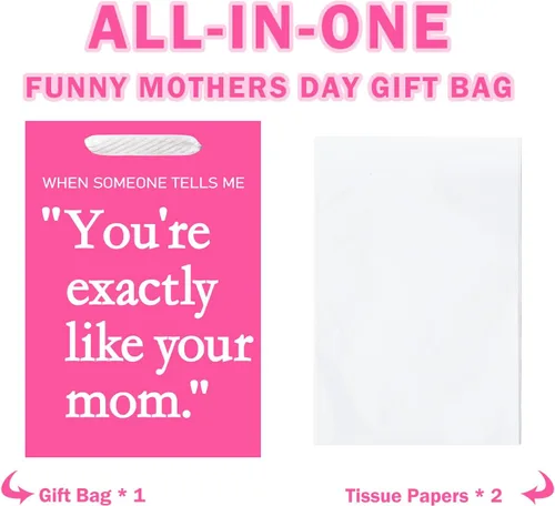 Miniatura 3 de WRAPAHOLIC Bolsa de regalo grande para el día de la madre de 13 pulgadas con papel de seda, color rosa intenso con texto en inglés "You're Exactly