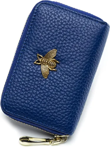 imeetu - Tarjetero de cuero con cremallera y contra identificación por radiofrecuencia (RFID) pequeño, cartera para mujer