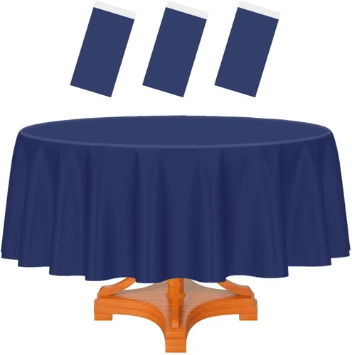 Miniatura 45 de HEIPINIUYE - Paquete de 2 manteles redondos de 84 pulgadas de plástico beige, manteles de mesa impermeables desechables para redondas, ideales