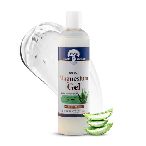 Health and Wisdom Gel de magnesio puro con extracto de algas marinas y aloe vera, alivio tópico muscular y articular, hidratante natural y pura para
