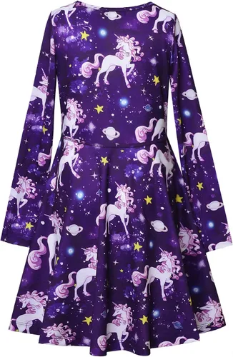 Miniatura 9 de Qpancy Vestidos a juego para muñecas y niñas, trajes de unicornio de manga larga, ropa de algodón